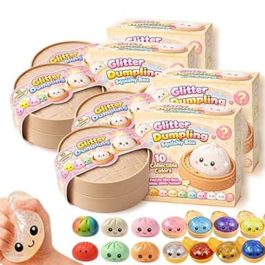 Random Glitter Dumpling Squishy - Surprise Dumpling Squishy, Rare Dumplings Bun Stress Relief Fidget Set, Random Colors (4)