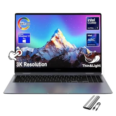 SAMSUNG Galaxy Book4 Pro 360 2-in-1 Business Laptop, 16" 3K AMOLED Touchscreen, Intel 16-Core Ultra 7 155H, Long Battery Life, Thin & Light, 1080P AI Webcam, Windows 11Pro, w/128G PSD