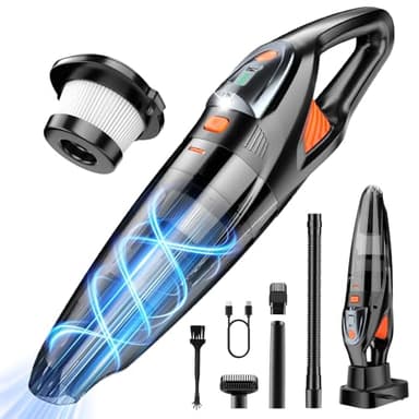 Handheld Vacuum Cordless 25000PA Powerful Suction, Portable Car Vacuum, 3 in 1 Hand Held Vacuum Rechargeable 8000mAh with LED Light, HEPA Filter, Home, Car Seats, Office, Pet Hair, Dust Buster