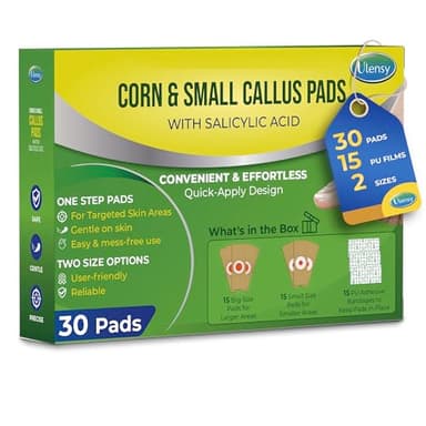 Corn Remover Pads for Feet Toes: 30-Pack Salicylic Acid Extra Strength Treatment - Fast Effective Medicated Bandages for Kids Adults Seniors Teens Athletes Runners Hikers Workers Men Women