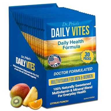 Dr. Price's Multivitamin for Women and Men | Tropical 30 Servings | Daily Supplement Powder with Vitamin C, B Complex & Minerals | Sugar Free Drink Mix | Doctor-Formulated, Made in USA, Non GMO