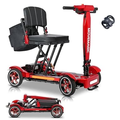 MOVEMAGIC 100% Carbon Fiber Lightweight Mobility Scooter for Seniors & Adults, 38lb Foldable & Airline Approved, 220lb Capacity, 12.4 Miles Range, 350W Quiet Brushless Motor, Removable lithium battery