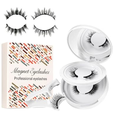 Magnetic Eyelashes Lash Kit for Women Over 50 with Applicator Wispy False Eyelashes No Glue No Liner Waterproof Reusable Magnetic Lashes Easy 5-Second Application for Shaky Hands (Devil+Hunny)
