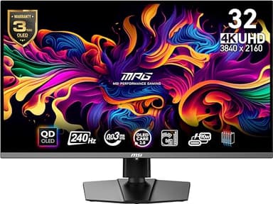 msi MPG 321URX QD-OLED, 32" 4K UHD Quantum Dot OLED Gaming Monitor, 3840 x 2160, 0.03ms, 240Hz, True Black HDR 400, 90W USB Type C, HDMI, DP Port