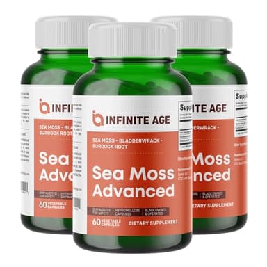 INFINITE AGE 3 Pack of 1250mg Sea Moss Advanced Superfood Capsules, 180 Count - High-Potency, Vegan, Made in The USA - Irish Seamoss, Bladderwrack, Burdock Root - Overall Health, Immunity Support