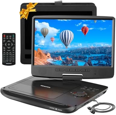 MEGATEK 12.5" Portable DVD Player with 10.5" Screen & Headphones, Car DVD Player for Kids with Headrest Mount, 6-Hour Battery, Supports CD/DVD/USB/SD Card, Remote - Black