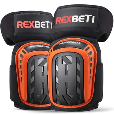 REXBETI Knee Pads for Work, Construction Knee Pads for Men, Heavy Duty Comfortable Anti-slip Foam Gel Knee Pads for Gardening Flooring and Cleaning, Strong Stretchable Straps, Orange