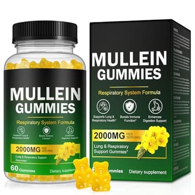 Nyloriaine Mullein Gummies for Lungs, Mullein Extract for Smokers - Support Lung & Respiratory Health, Soothes Throat Irritation, Boost Immune - Mullein Leaf Extract for Lungs, Breathe Easier - 60pcs