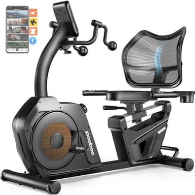 pooboo Recumbent Exercise Bike, Stationary Bikes for Home with Arm Exerciser, Magnetic Recumbent Bike with Ergonomic Backrest & Comfortable Seat, Smart APP, Pulse Sensor, 400LBS Weight Capacity