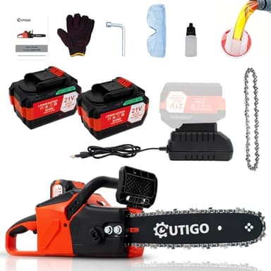 OUTIGO Chainsaw with Battery, 8 inch/12 inch Electric Chainsaw with 2 * 21V Batteries, with Safety Lock and Strong Motor for Tree Trimming, 1000W/800W