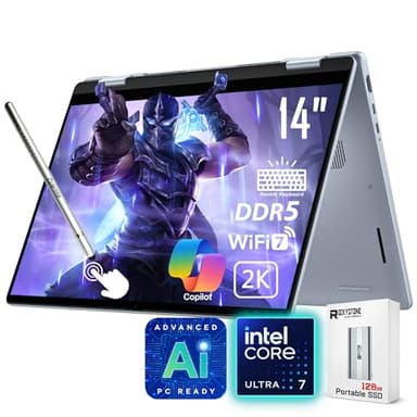 Dell 14 Plus 2-in-1 AI Ready Laptop, 14" 2K Touchscreen, Core Ultra 7 256V(>i9-12900K), Copilot+ PC, Backlit Keyboard, WiFi 7, Thunderbolt 4, Windows 11 Pro, Ice Blue(16GB 8533 MHz DDR5 RAM | 1TB SSD)
