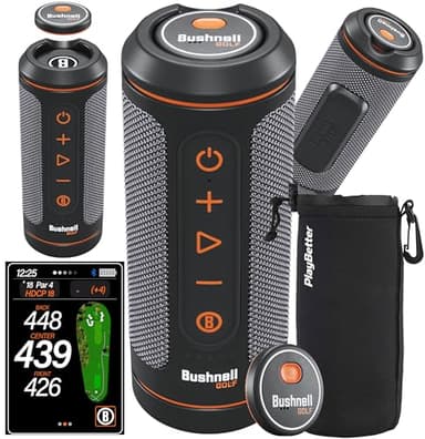 Bushnell Wingman 2 Golf Speaker with GPS - Remote Controlled Voice GPS Distances, Music, 40,000+ Courses, BITE Magnetic Cart Mount - Bundle with PlayBetter Protective Wingman Pouch