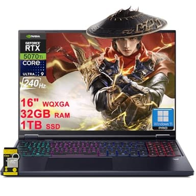 acer Predator Helios Neo 16S AI Gaming Laptop 16" WQXGA OLED 240Hz (100% DCI-P3) Intel 24-core Ultra 9 275HX 32GB DDR5 1TB SSD GeForce RTX 5070 Ti DLSS4 (Up to 992 AI Tops) Win11Pro ICP Hub w/Copilot