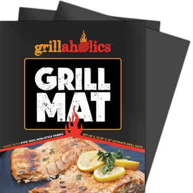 Grillaholics Grill Mats & Oven Liners (Set of 2) - Heavy Duty Non-Stick Reusable PTFE Cooking Mats for Grill, Oven, Smoker & Baking - Easy Clean BBQ Grill Mat, Oven Protector & Grill Grate Liner
