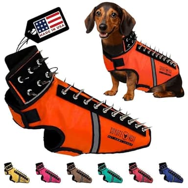 CoyoteVest SpikeVest Dog Harness Vest for Small Dogs, Reflective Dog Vest with Spikes to Shield Your pet from Coyotes, Raptor and Animal Attacks, Anti Hawk Vest, Made in USA (S-Fluorescent Orange)