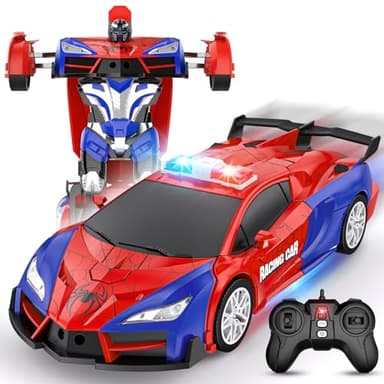 Febyhim Remote Control Car, One-Button Transform Toys Car, 2.4GHz RC Cars 1:18 Scale, 360 Degree Rotation Police Car Toy Transforming into Robot Toy for Boys Girl Kids 4-7 8-12 6-8, Birthday
