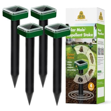 X-PEST 4 Pack Mole Repellent for Lawns Solar Powered Groundhog Spikes, Ultrasonic Mole Stakes for Yard, Waterproof Gopher Repellent to Get Rid of Gopher, Vole and Snake for Farm