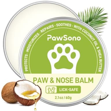 PawSono Lick-Safe Dog Paw & Nose Balm with Coconut Oil | All-Natural Moisturizer & Soother for Dry, Cracked Pads & Snout | Heat & Cold Pavement Protection Wax, Nose Butter for Bulldogs (2.1 oz / 60 g)