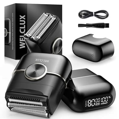 Welclux Rechargeable Electric Razor for Men: Mini Foil Shavers for Men with 4 Floating Blades - Dual-Speed & LED Display, 120Min Runtime, IPX7 Waterproof Face Shaver, USB-C