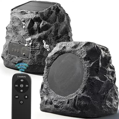 Upgraded Outdoor Rock Speaker 60W Deep Bass Multi-Sync up to 100Pcs, Remote Control, IPX7 Waterproof Solar-Powered Bluetooth Speaker Perfect for Pool, Garden, Patio, Ideal for Music Lovers - 2 Packs