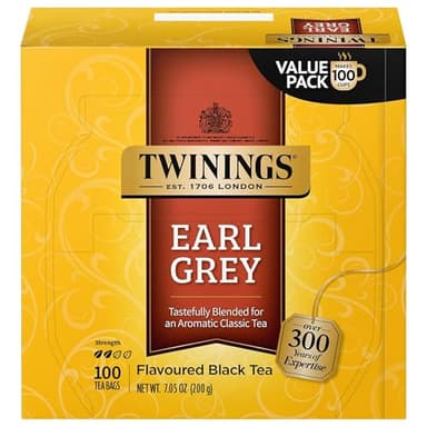 Twinings Earl Grey Black Tea Individually Wrapped Bags, 100 Count (Pack of 1), Flavoured with Citrus & Bergamot, Caffeinated, Enjoy Hot or Iced, 100 Teabags