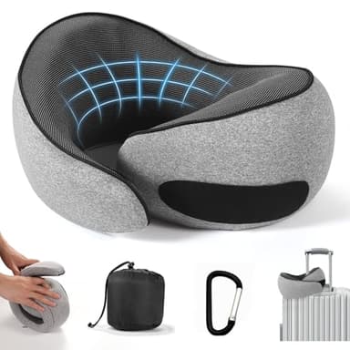 SZXYX Travel Pillows - 100% Pure Memory Foam Neck Pillow for Airplanes, Comfortable Breathable Cover, 360° Support Stowable Pillows for Sleeping, Car, Airport Travel Essentials Dark Grey