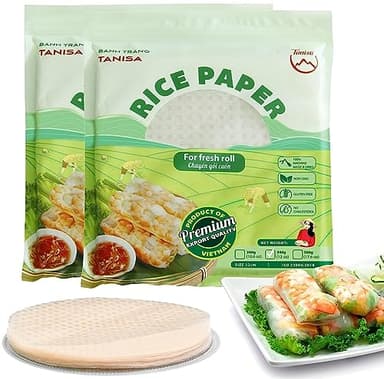 TANISA 76 Sheets - 2 Packs Rice Paper Wrappers for Spring Rolls, Rice Paper Sheets, Gluten Free Wonton, Traditional Fresh Rolls, Papel de arroz comestible - 8.7 in (2 x 12 oz)