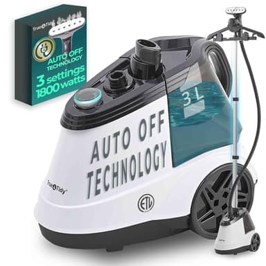 True & Tidy® Commercial Garment Steamer – Heavy Duty 1800W for Home & Commercial Use, 90+ Min Continuous Steam, Large 3L Tank, Wheels, Smart Auto-off Safety