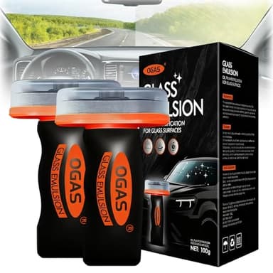 Flaurix 2PCS Glass Oil Film Remover for Car,Roll-On Glass Compound with Cleaning Board,Removes Oil Film & Smudges,Universal Anti-Rain Fog Brush