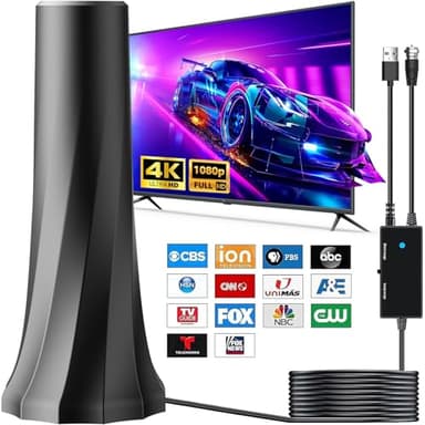 2026 Upgraded TV Antenna for Smart TV, Digital Antenna for Local Channels, 3200+ Miles Range TV Antenna Indoor with 360° Signal Strongest Booster, Supports 1080P 4K Reception HD 16.45FT Cable