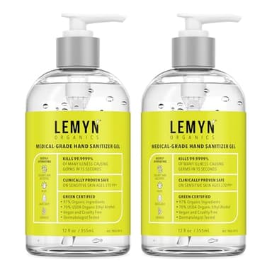 Lemyn Organics Medical Grade Hand Sanitizer Gel - 97% ORGANIC - 12 FL.OZ. (PACK OF 2)