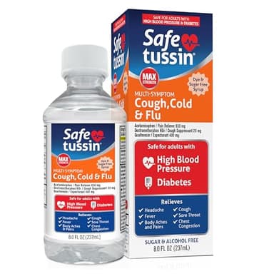 Safetussin Max Multi-Symptom Cough Relief Syrup for Cold and Flu, 8 Fl Oz
