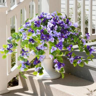 Faux Bougainvillea Artificial Flowers Plants for Outdoor Spring Summer Decoration, 2 Pcs Fake Silk Flower Outside UV Resistant Realistic Long Trailing Vines for Home Porch Patio Balcony Yard(Purple)