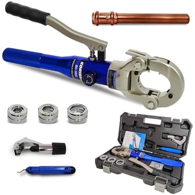 KORISER Copper Tube Fittings Hydraulic Pipe Crimping Tool with 1/2",3/4" and 1" Jaw Copper Pipe Press Crimper Pressing Pliers, with Pipe Cutter