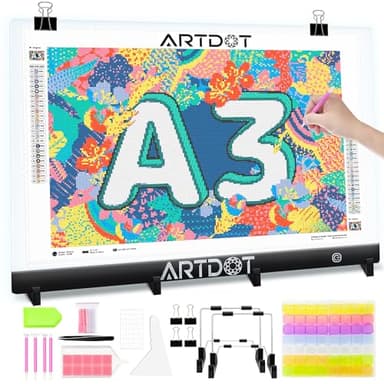 ARTDOT A3 LED Light Pad for Diamond Art Kits for Adults, USB Powered Light Board Kit, Adjustable Brightness with Diamond Painting Tools Detachable Stand and Clips