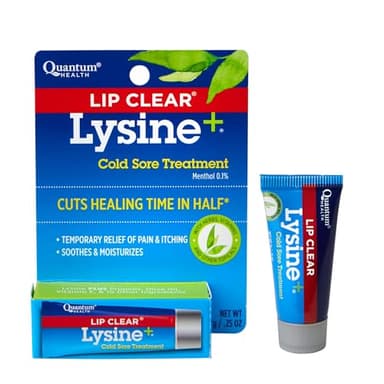 Quantum Health Lip Clear Lysine+ Cold Sore Treatment Soothe & Moisturize Mouth Sores - L-Lysine Menthol Calendula & Propolis Ointment - Transparent Fever Blister Healing Balm - 0.25 Oz