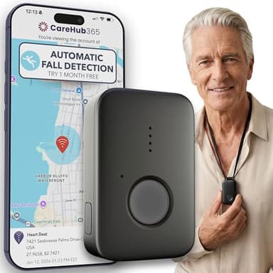 Medical Alert System for Seniors – Advanced Mini Device with Automatic Fall Detection, 24/7 Monitoring, GPS Tracking, Emergency Alert Pendant Necklace, SOS Button, Caregiver App, Waterproof | Black