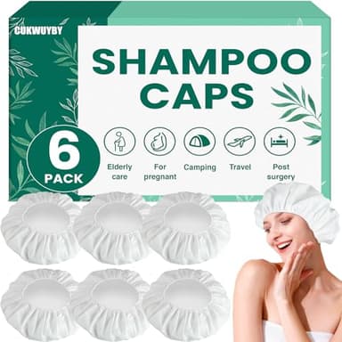 WUYUAN 6 Pack Shampoo Caps No Rinse Waterless Shampoo Caps Hair Wash Caps Shampoo and Condition Cap for Bedridden Patients, Elderly, Adults