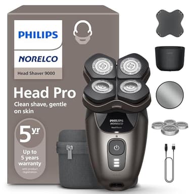 Philips Norelco Head Shaver Pro 9000 Series - Electric Shaver for Men and Women, 360° Flexing Head & ComfortCut Blades for Clean Shave, Gentle on Skin, Model HS9980/40