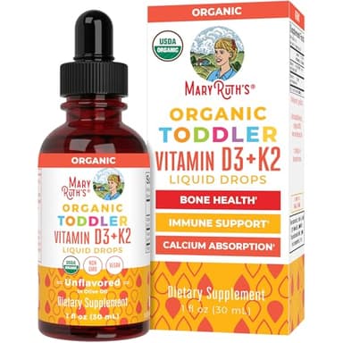 MARYRUTH'S Organics Vitamin D3 | Vitamin K2 | Vitamin D3 K2 Drops | K2 D3 Vitamin Liquid Supplement for Toddlers | Kids Supplement for Calcium Absorption Strong Bones | Vegan | Gluten Free | 1 Fl Oz