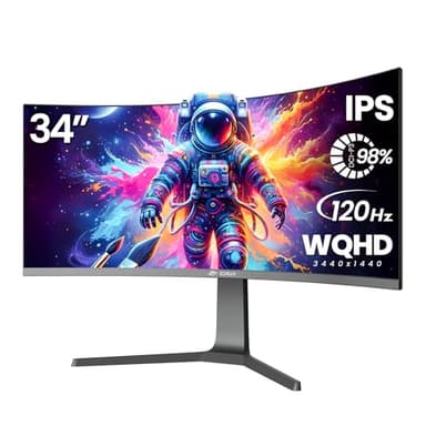 CRUA 34" Curved Gaming Monitor, IPS WQHD(3440x1440P) 120Hz 1900R 21:9 UltraWide PC Display, 130% sRGB, AMD FreeSync, Blue Light Filter, HDMI/DP Ports, Wall Mountable Installs– Black