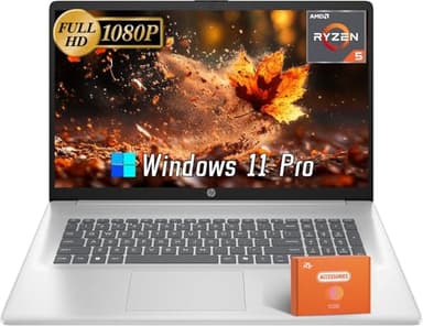 HP 17 inch Laptop, Microsoft Office Lifetime License & Windows 11 Pro, 17.3" FHD Display, AMD Ryzen 5 7430U, 32 GB RAM, 2 TB SSD, AMD Radeon Graphics, Anti-Glare,Wi-Fi 6, w/Accessories