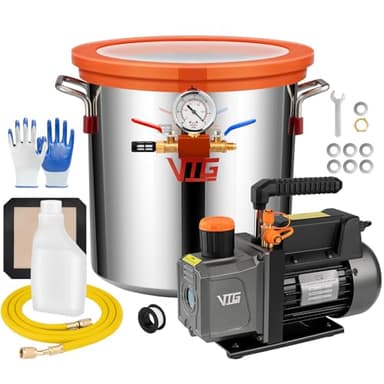 VTG VOGTEN 5 Gallon Vacuum Chamber with Pump,304 Stainless Steel Degassing Chamber Kit with 4.5 CFM 1/3HP Vacuum Pump,for Stabilizing Wood, Degassing Resin, Silicone and Epoxies