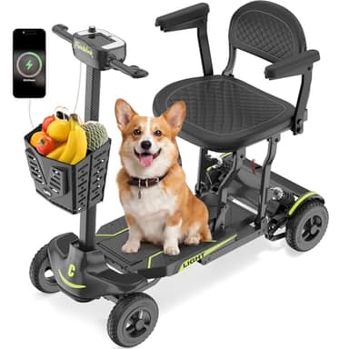 Lightweight Mobility Scooter for Seniors & Adults - 30 lb Foldable Portable Carbon Fiber Electric Mobility Scooter with LED Display & USB Charging, Removable Lithium Battery, Airline Approved, Green