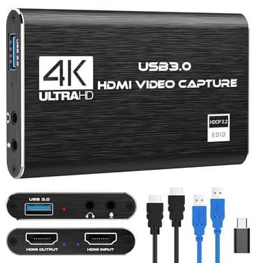 4K HDMI Capture Card for Streaming, Full HD 1080P 60FPS USB 3.0 Cam Link Game Audio Video Capture Card, Work with Camera/Nintendo Switch/Xbox/PS4/PS5/PC/OBS (Black)