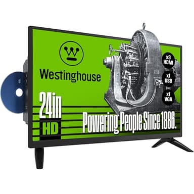 Westinghouse 24 Inch TV with DVD Player Built in, HD LED Small Flat Screen Non-Smart Television DVD Combo, RV Camper, Works with Fire Stick, Roku, Apple TV, TiVo, Xumo, and Streaming Devices.