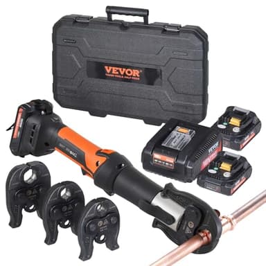 VEVOR Mini ProPress Tool, 18V Electric Pipe Crimping Tool for 1/2", 3/4", 1" Copper Pipes, Press Tool Kit with 3 Pro Press Jaws, 2pcs 2AH Battery, Fast Charger & Carrying Case