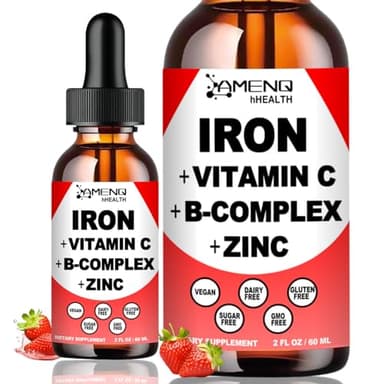 Liquid Iron Supplement w/Vitamin C, A, B-Complex, Vegan Iron Drops High Potency Liquid Vitamin & Iron Supplements for Women, Men & Children -Support Red Blood Cell, Energy, Anemia & Fatigue