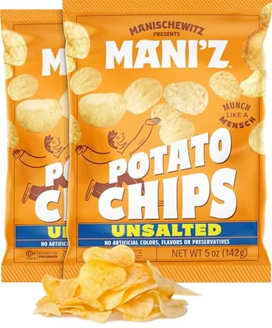 Manischewitz Unsalted Potato Chips 5oz (2 Pack) | Crispy & Delicious | No Artificial Colors, Flavors or Preservatives | Kosher for Passover