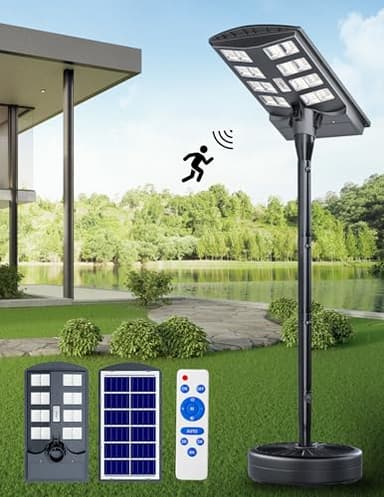 JAYNLT 6000W Solar Street Lights Outdoor with 78" Tall Pole, 3000K/4000K/6500K 400000LM Solar Floor Lamps Dusk to Dawn, IP68 Waterproof Solar Pole Lights with Motion Sensor for Yard, Patio, Camping